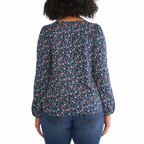 Lucky Brand Flowy Top Womens Navy Square Neck Boho Floral Long Sleeves NWT - Picture 6 of 6